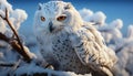 Majestic snowy owl perching on snowy branch, staring with wisdom generated by AI Royalty Free Stock Photo