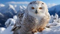 Majestic snowy owl perching on snowy branch, staring with yellow eyes generated by AI Royalty Free Stock Photo