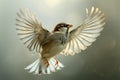 Majestic Sparrow in Flight Captured Against Ethereal Backlit Background with Delicate Feather Detail Royalty Free Stock Photo