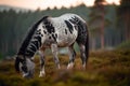 Majestic Spotted Horse Grazing at Sunset