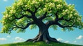 Majestic springtime tree on a gentle hillside, blossoms abound in a serene landscape. Generative AI Royalty Free Stock Photo
