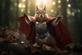 Majestic Squirrel In Superhero Costume Posing Heroically In Forest Light. Generative AI Royalty Free Stock Photo