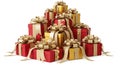 A majestic stack of holiday presents in red and gold Royalty Free Stock Photo