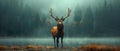 Majestic Stag in Misty Forest Clearing. Concept Nature Photography, Wildlife, Forests, Animals,