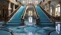 Majestic staircase, modern design, elegant architecture, historic reflection, spiritual elegance generated by AI