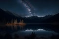 Majestic Starry Night Over Mountains, Tranquil Lake Royalty Free Stock Photo