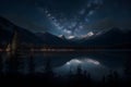 Majestic Starry Night Over Mountains, Tranquil Lake Royalty Free Stock Photo