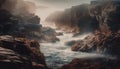 Majestic stone cliffs break waves at Big Sur generated by AI