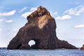 Majestic stone formation in the sea in Dokdo island, Korea. Royalty Free Stock Photo