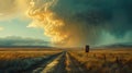 Majestic Storm Clouds Over Prairie Road at Sunset with Dramatic Sky and Isolated Truck Driving Towards Horizon Royalty Free Stock Photo