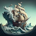 The Majestic Storm-Tossed Ship - A Surreal Masterpiece Made with Generative AI