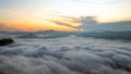 Majestic summer scenery of foggy during silhouette mountain range early morning sunrise Royalty Free Stock Photo