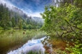 Majestic summer view of mountain lake Lacul Rosu or Red Lake or Killer Lake Royalty Free Stock Photo