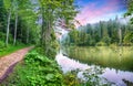 Majestic summer view of mountain lake Lacul Rosu or Red Lake or Killer Lake Royalty Free Stock Photo