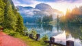 Majestic summer view of mountain lake Lacul Rosu or Red Lake or Killer Lake