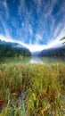 Majestic summer view of mountain lake Lacul Rosu or Red Lake or Killer Lake Royalty Free Stock Photo