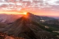 Sunrise from the summit of Wetterhorn Peak. San Juan Range, Colorado Rocky Mountains. Royalty Free Stock Photo