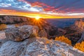 Majestic Sunrise Over Grand Canyon National Park with Vivid Sky and Panoramic Cliffside Views Royalty Free Stock Photo
