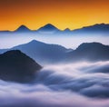 Majestic Sunrise over Misty Mountain Peaks