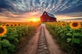 Majestic Sunrise Over Sunflower Field Royalty Free Stock Photo