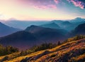 Majestic sunset in the mountains landscape. Dramatic sky. Carpathian, Ukraine, Europe. Beauty world. Generated AI Royalty Free Stock Photo