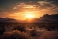 majestic sunset over desert landscape, with silhouette of towering mountain range in the background Royalty Free Stock Photo