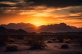 majestic sunset over desert landscape, with silhouette of towering mountain range in the background Royalty Free Stock Photo