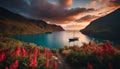 Majestic Sunset Over Fjord Royalty Free Stock Photo