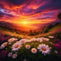 Majestic Sunset Over Flowering Hills Royalty Free Stock Photo