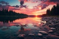 Majestic sunset over the lake. Colorful summer landscape