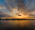 Majestic sunset over the river Scheldt in the Belgian city of Antwerp Antwerpen Royalty Free Stock Photo