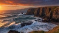 Dramatic Coastal Cliffs and Waves at Sunset in Ireland Royalty Free Stock Photo