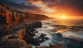 Majestic sunset over tranquil coastline, reflecting natural beauty of nature generated by AI Royalty Free Stock Photo