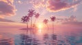 Majestic Sunset With Palm Trees Reflected in Water Royalty Free Stock Photo