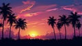 Majestic Sunset With Palm Trees Royalty Free Stock Photo