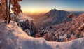 Majestic sunset panorama in winter mountains landscape, Slovakia Royalty Free Stock Photo