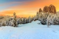 Majestic sunset and winter landscape,Lonely-Rock,Carpathians,Romania,Europe
