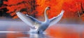 Majestic swan gliding serenely on tranquil countryside pond in a peaceful farm setting Royalty Free Stock Photo