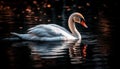 Majestic swan swimming in tranquil pond water generated by AI