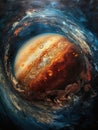 Majestic Swirling Clouds and Planetary Rings of Jupiter in the Renaissance Era.