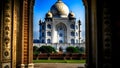 Inside the Taj Mahal complex, shot in front of the main mausoleum. Agra, India