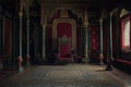 the majestic throne in the castle, interior of a royal throne in a dark castle, generative ai Royalty Free Stock Photo