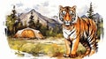 Majestic Tiger Amidst Vibrant Landscape