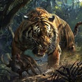 Majestic tiger stalking prey in lush jungle Royalty Free Stock Photo