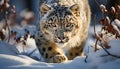 Majestic tiger staring, beauty in nature, wildcat in winter generated by AI