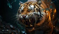 Majestic tiger staring, fierce beauty in nature wild, striped fury generated by AI Royalty Free Stock Photo