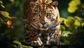 Majestic tiger staring, wildcat beauty in nature, undomesticated feline generated by AI