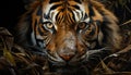 Majestic tiger, striped beauty, staring with aggression in the wild generated by AI Royalty Free Stock Photo