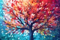 colorful leaves on an illustrated tree, Generative AI