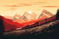Majestic Train mountains illustration. Generate Ai Royalty Free Stock Photo